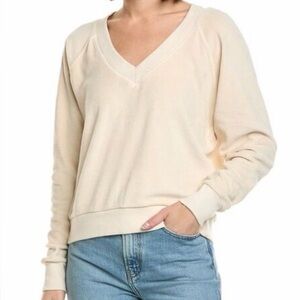 Perfectwhitetee Velour V-Neck Sweatshirt in Beige